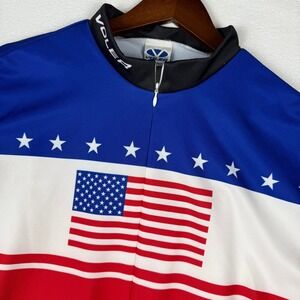 Voler Mens 2XL USA Cycling Jersey Long Sleeve Full Zip Patriotic Flag Stars